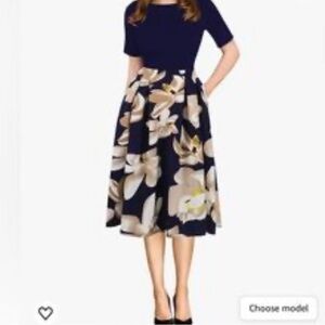 Nemidor Women's Navy Short Sleeves Floral Print Maxi Dress - US. 14